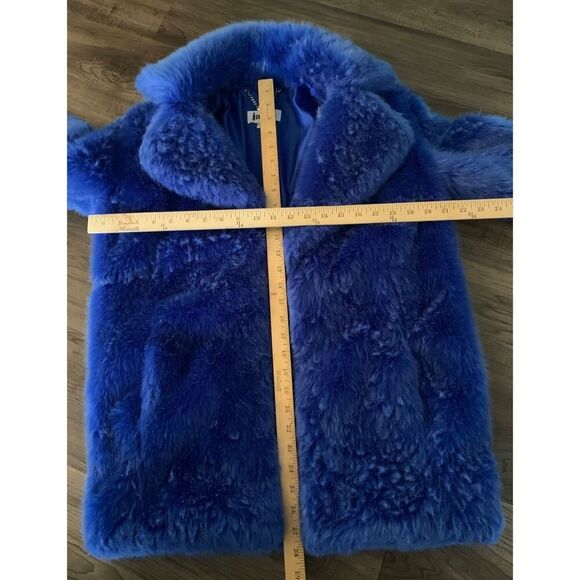 JAKKE Anthropologie 100% Fake Fur GRAPHIC Fuzzy BLUE Coat Jacket sz 2 - Picture 9 of 10